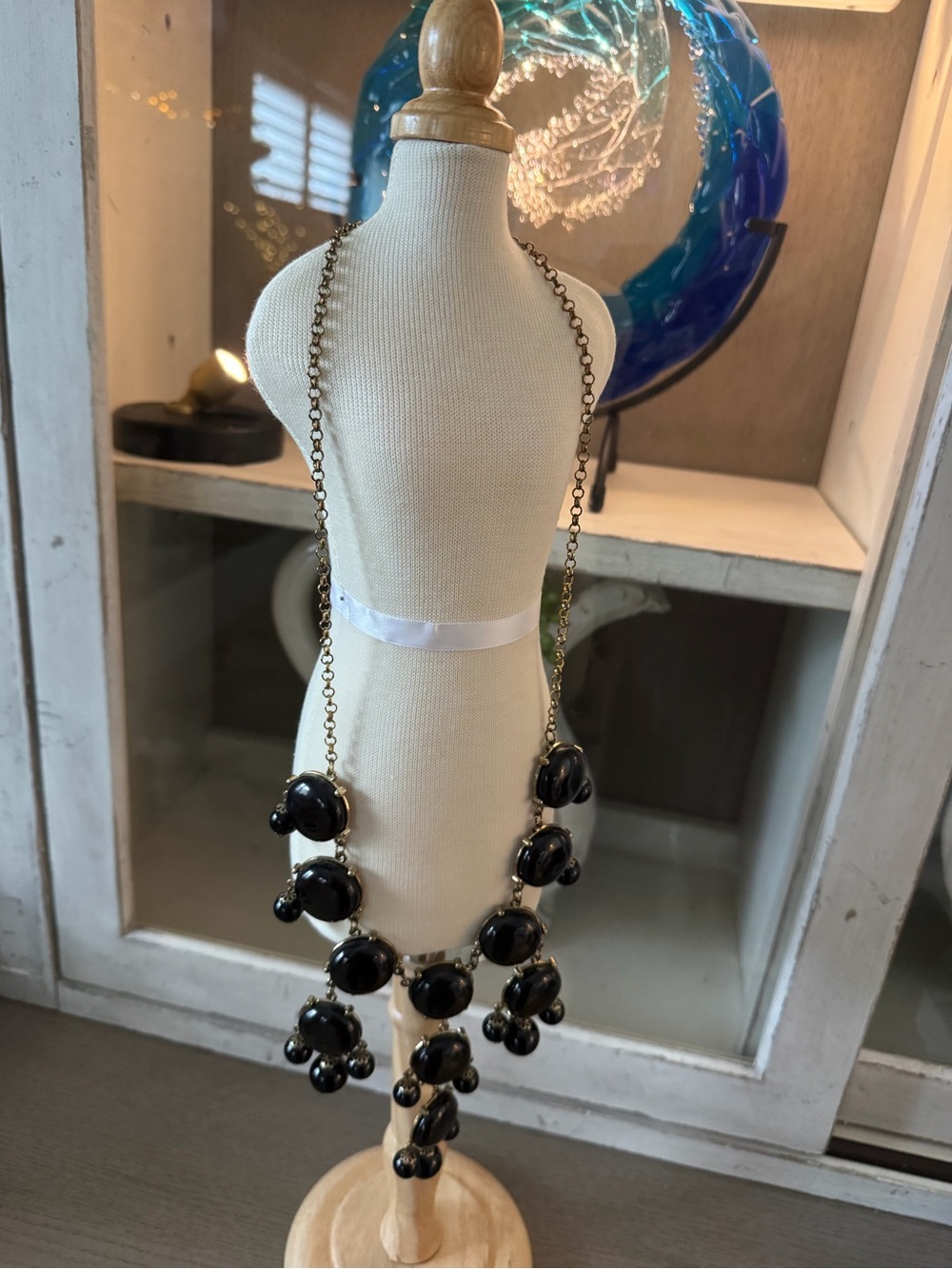 Black Beaded Drop Bib Necklace - Women Jewelry